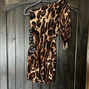 Sabora Leopard Print One-Shoulder Dress